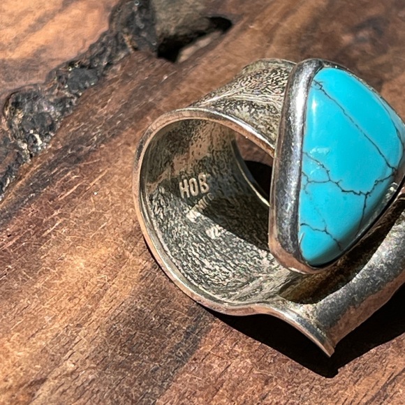 Vintage HOB Mexico Sterling Silver Turquoise Wrap Bypass Southwestern Ring, 8.5 - Picture 6 of 7